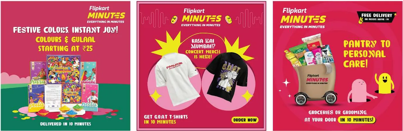 Flipkart Minutes festive and pantry campaign creatives