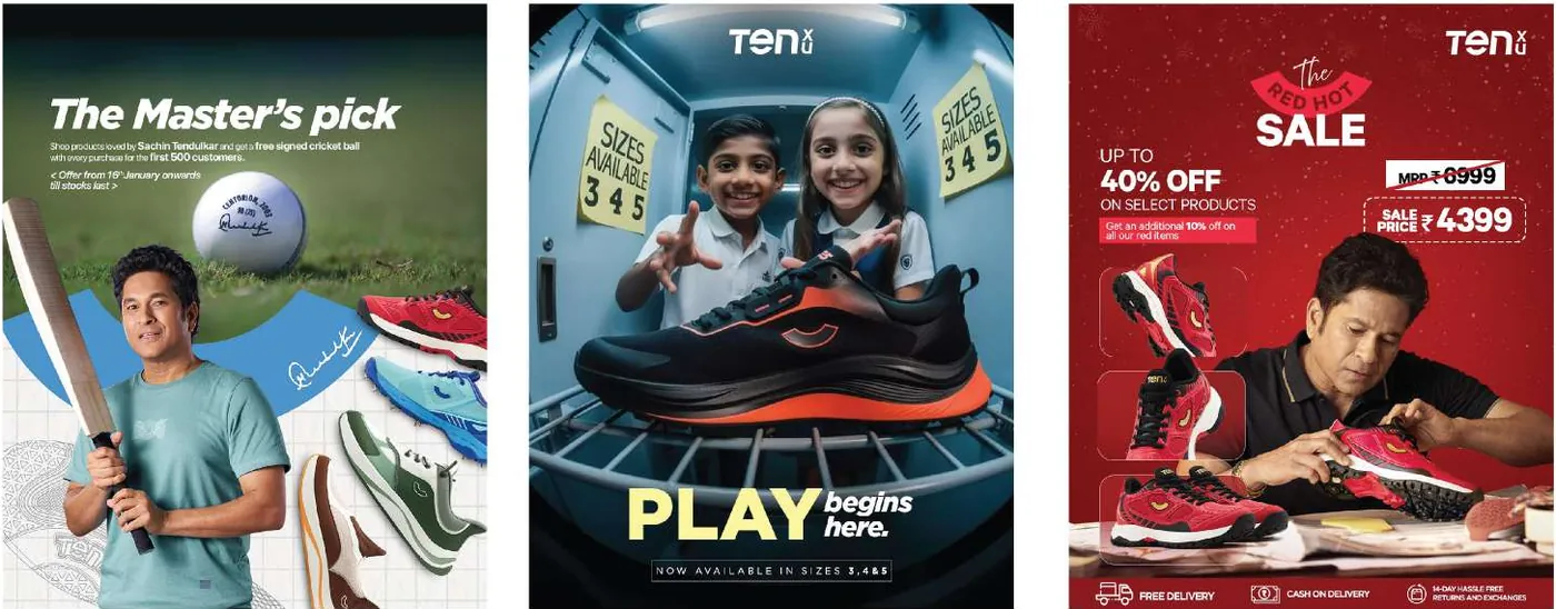 TenXU campaign creatives featuring cricket and sports footwear
